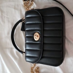 Coach cross body bag, black leather, gold hard ware